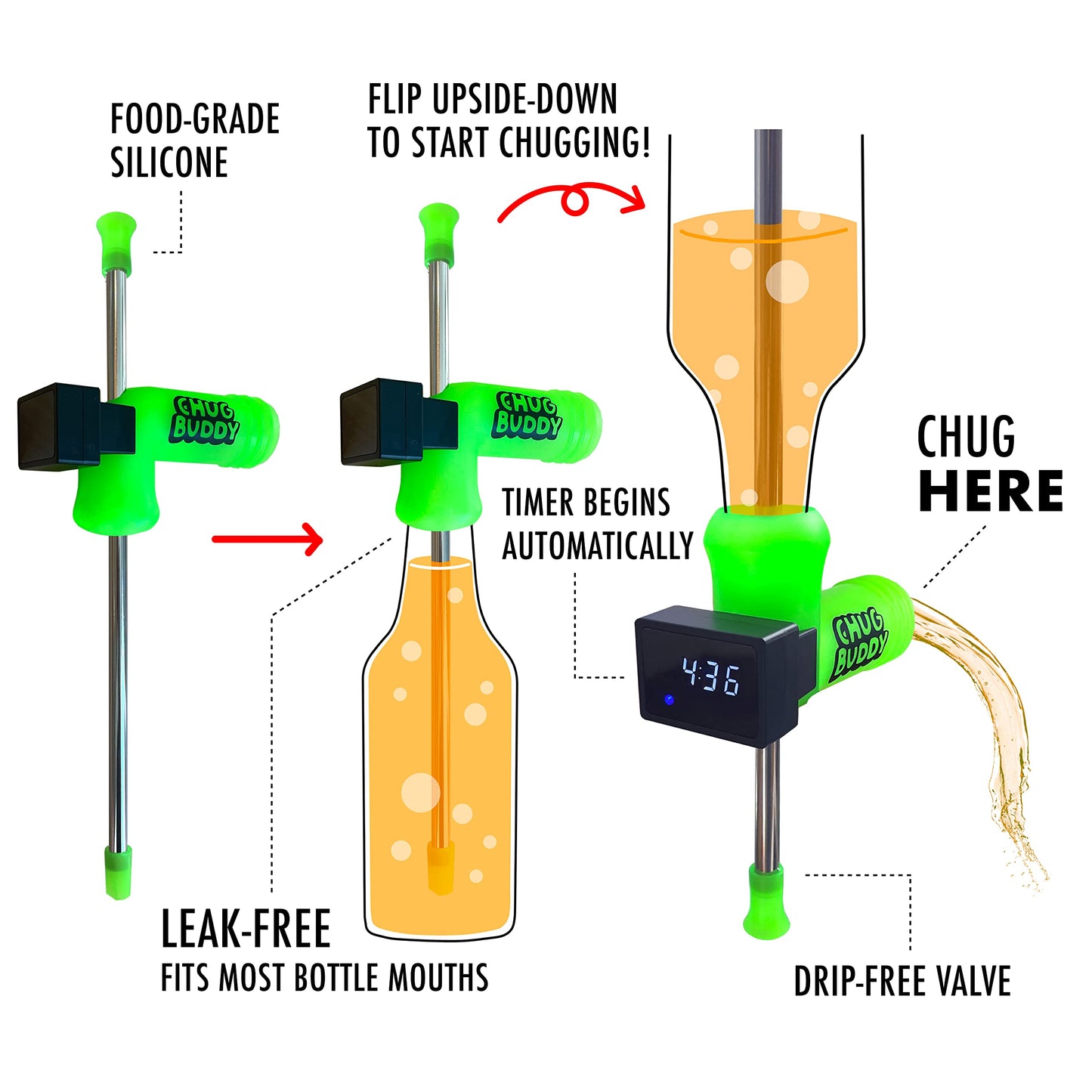 Chug Buddy Beer Snorkel with Timer, Beer Bong, Shotgun