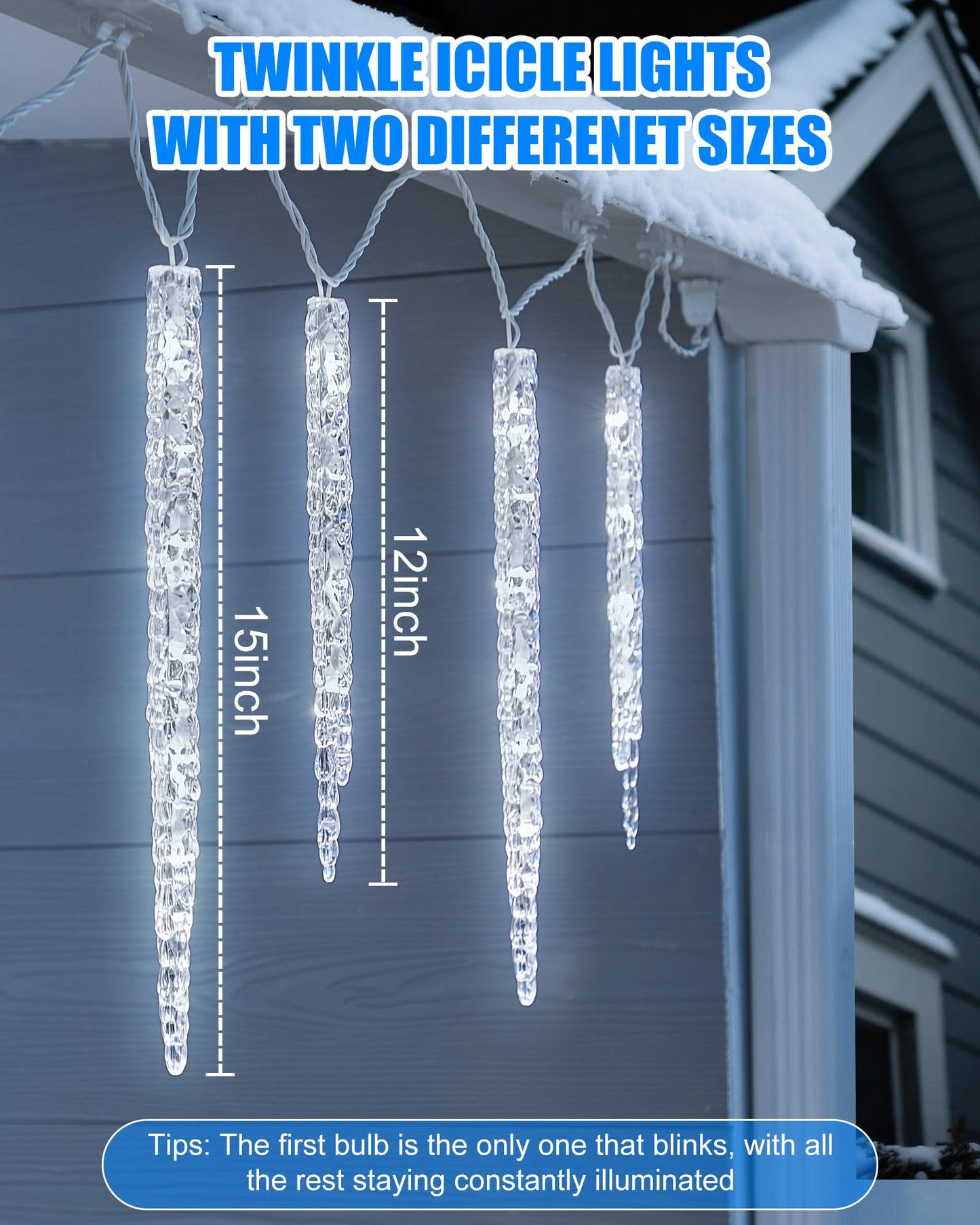 Minetom Icicle Lights Outdoor with Clips, 20ft 100 LED