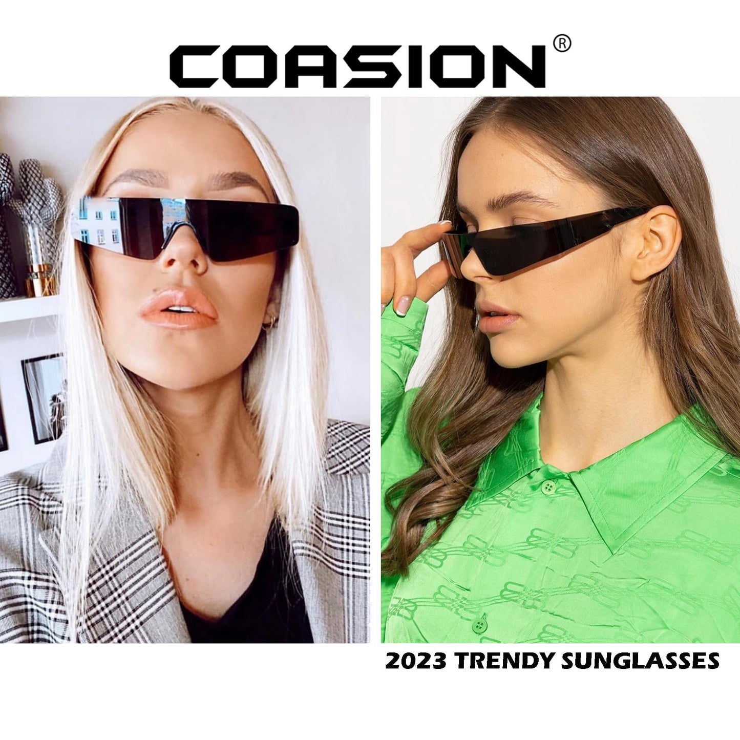 COASION Wrap Around Sunglasses for Women Men Trendy Rimless