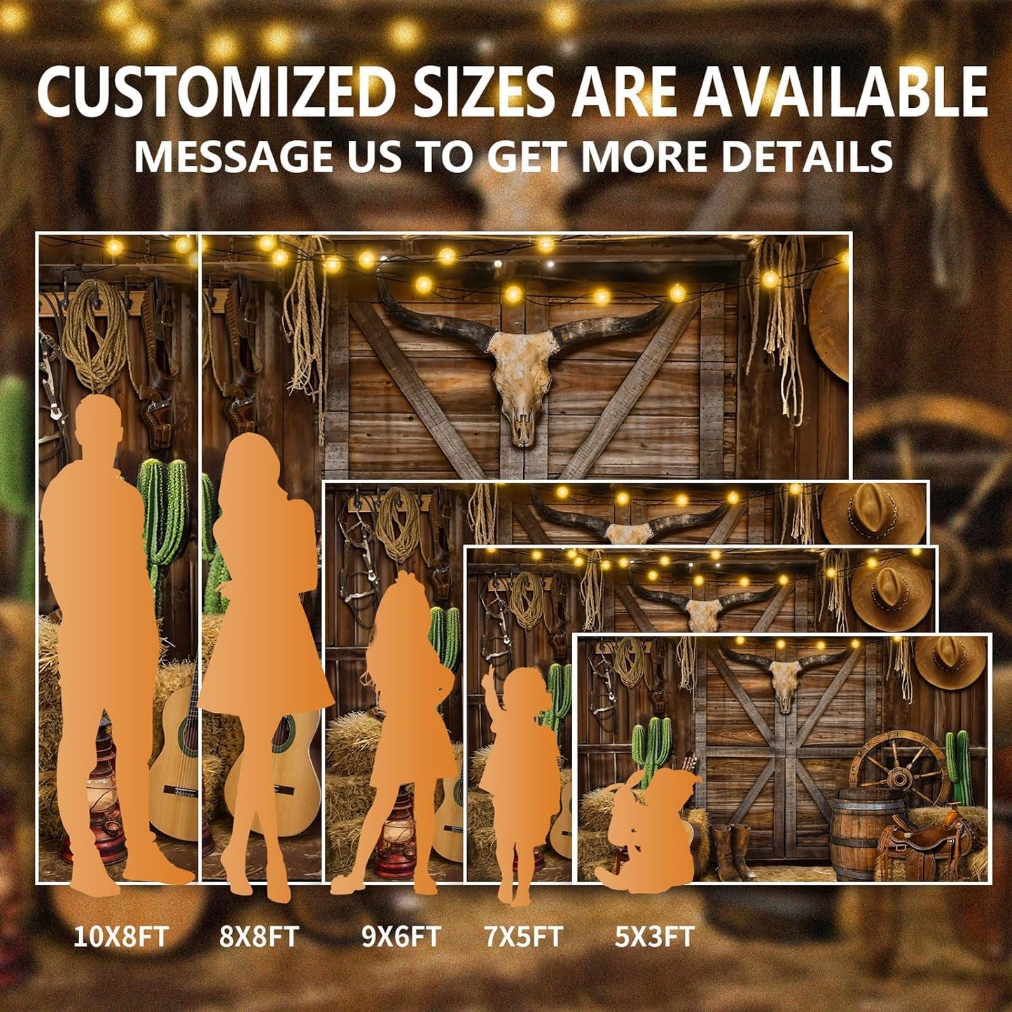 Western Cowboy Backdrop Banner, 8X6FT Wild West Rustic