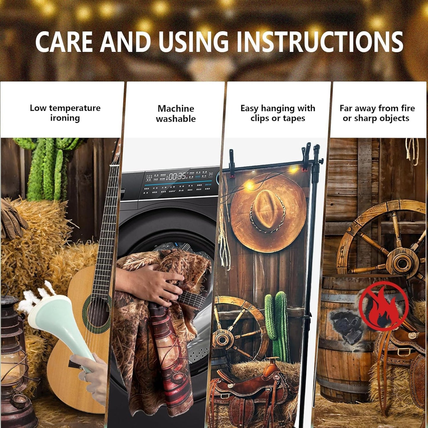 Western Cowboy Backdrop Banner, 8X6FT Wild West Rustic