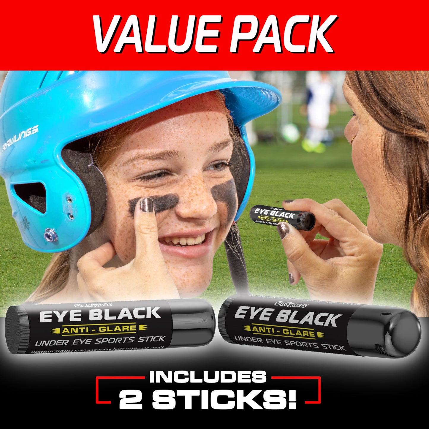 GoSports Anti Glare Eye Black Sports Stick for Football, 2 Pack