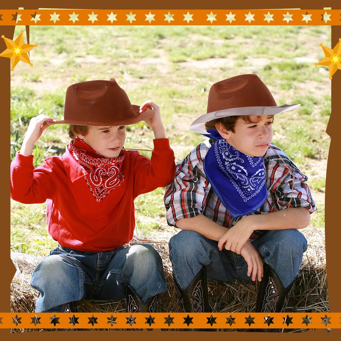 Hillban 96 Pcs Cowboy Hat and Bandana Set