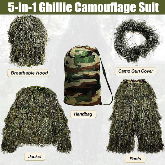 5 in 1 Ghillie Suit 3D Camouflage Hunting