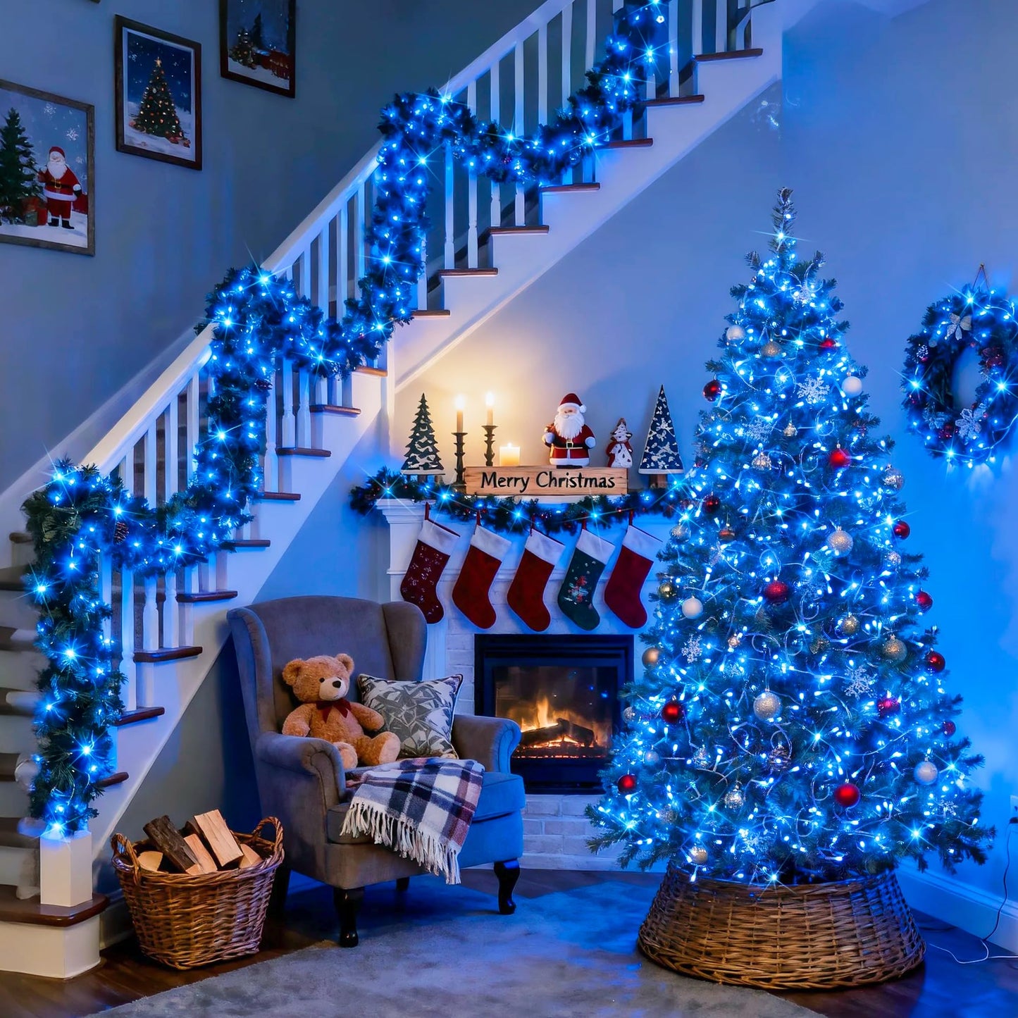 Blue Christmas String Lights Indoor Outdoor, 66ft 200