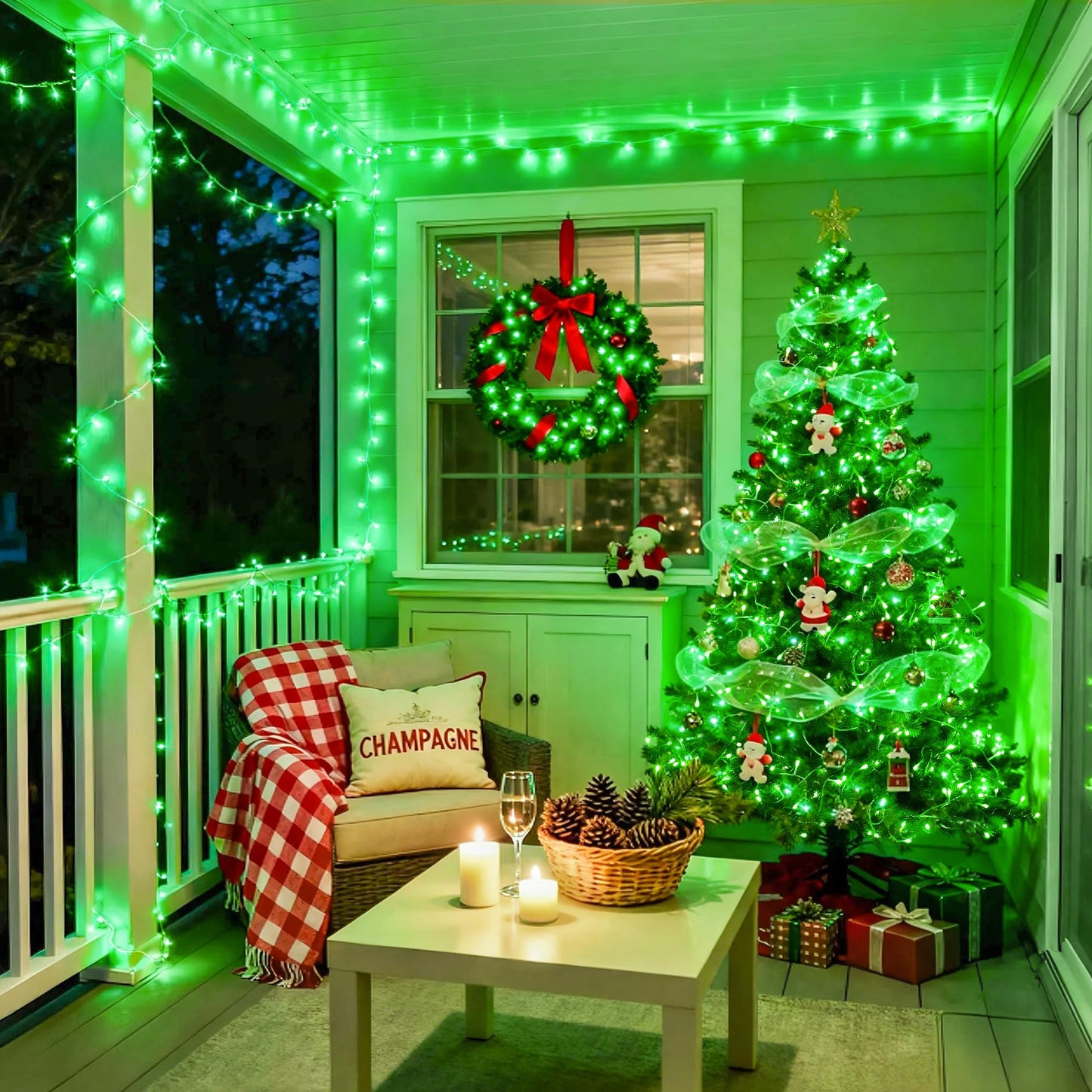 Green Christmas Lights Clear Wire, 66ft 200 LED