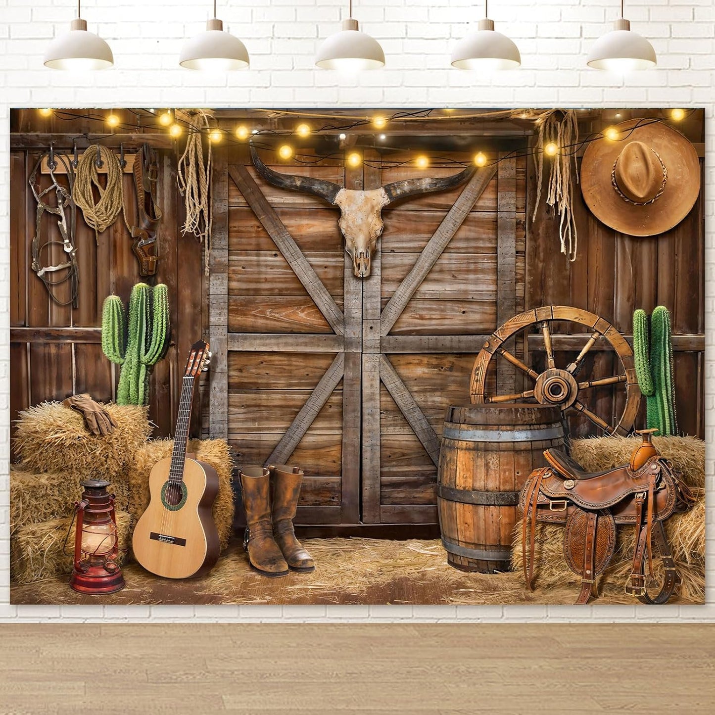Western Cowboy Backdrop Banner, 8X6FT Wild West Rustic