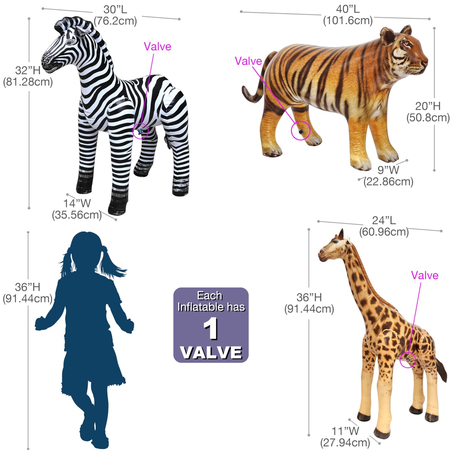 Jet Creations Wildlife Safari Inflatable Animals 3-Pack