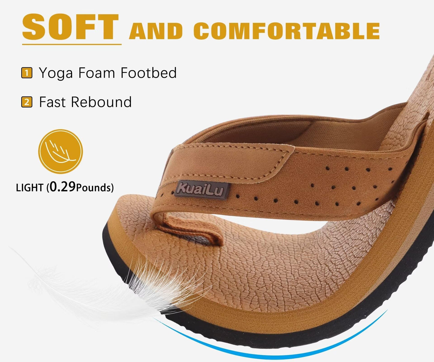 KuaiLu Men's Leather Flip Flops Arch Support Summer Beach