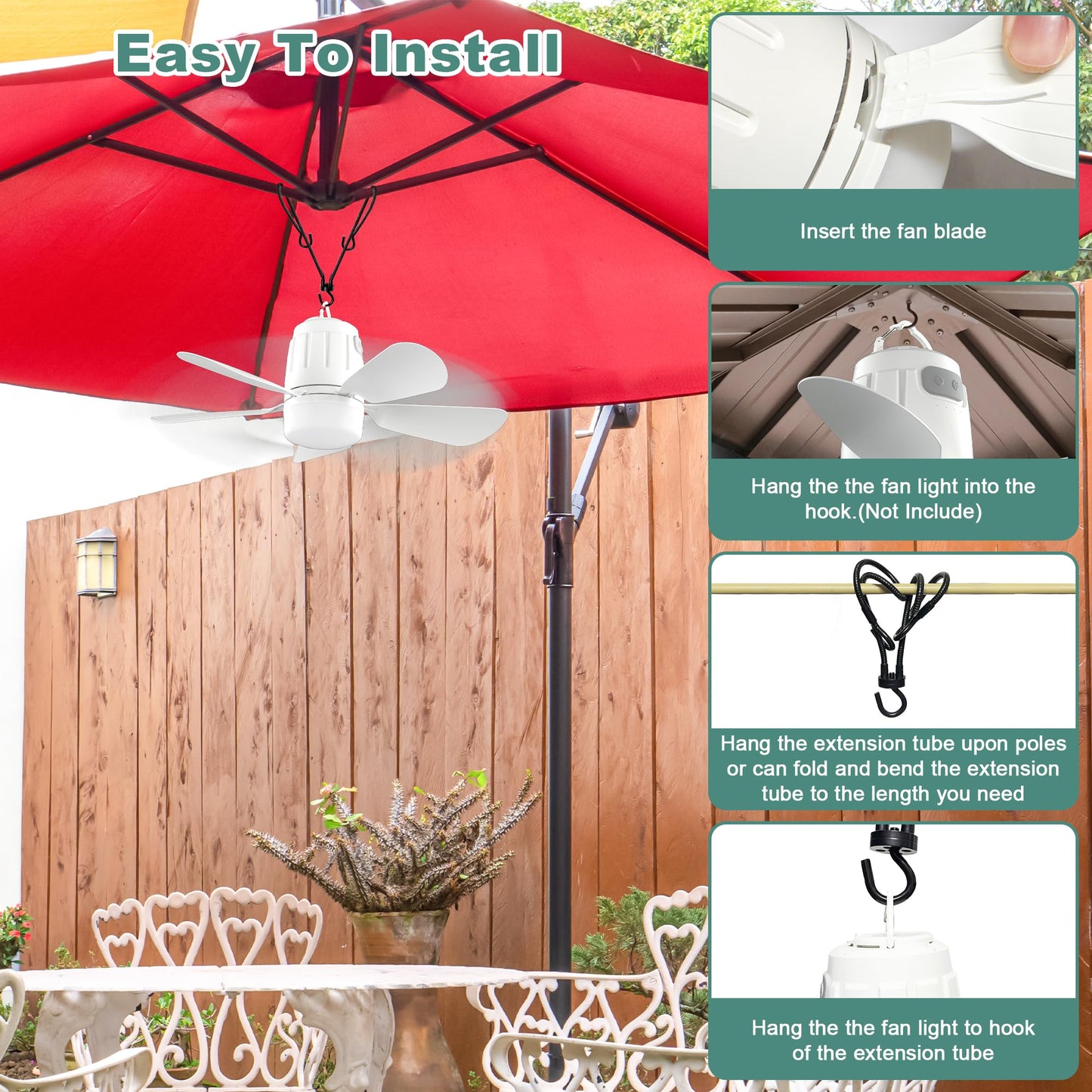 Canopy Fan 20'', 20000mAh Portable Outdoor Ceiling Fan