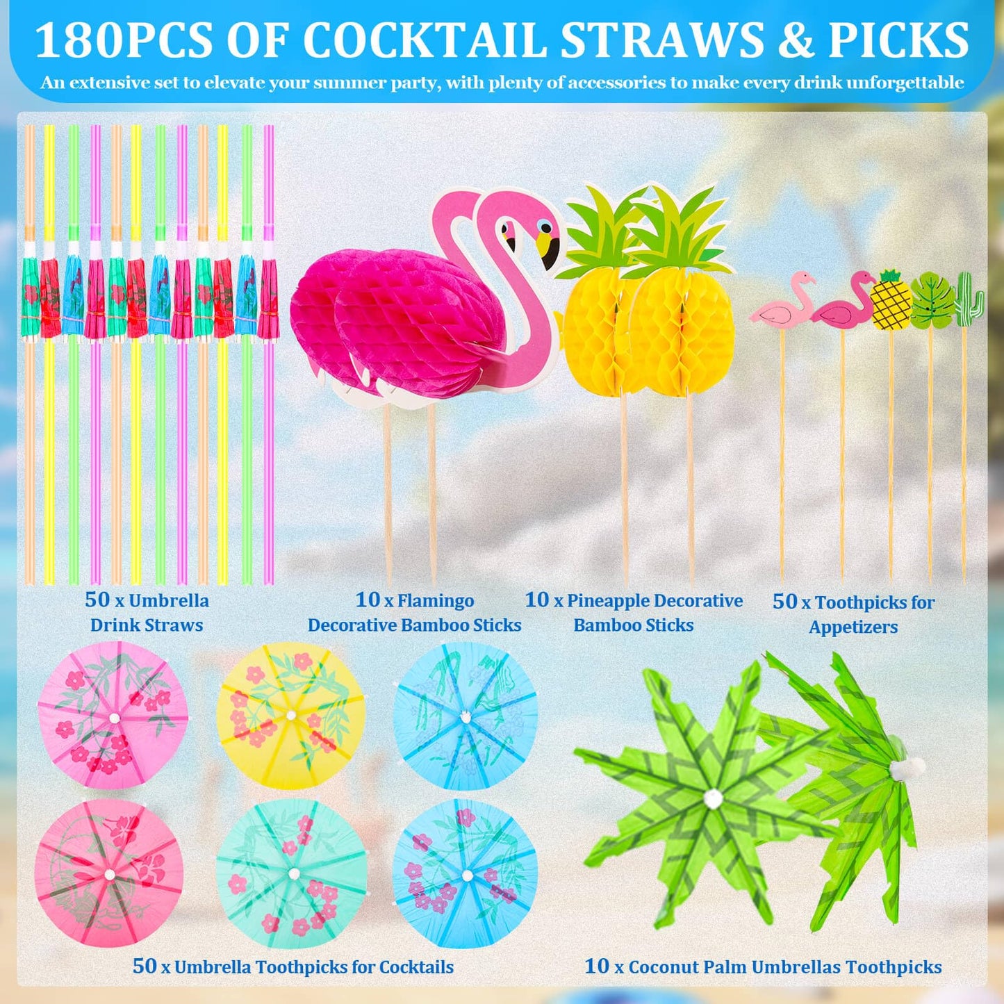 Drink Umbrellas, 180PCS Cocktail Drink Accessories Includes Umbrella