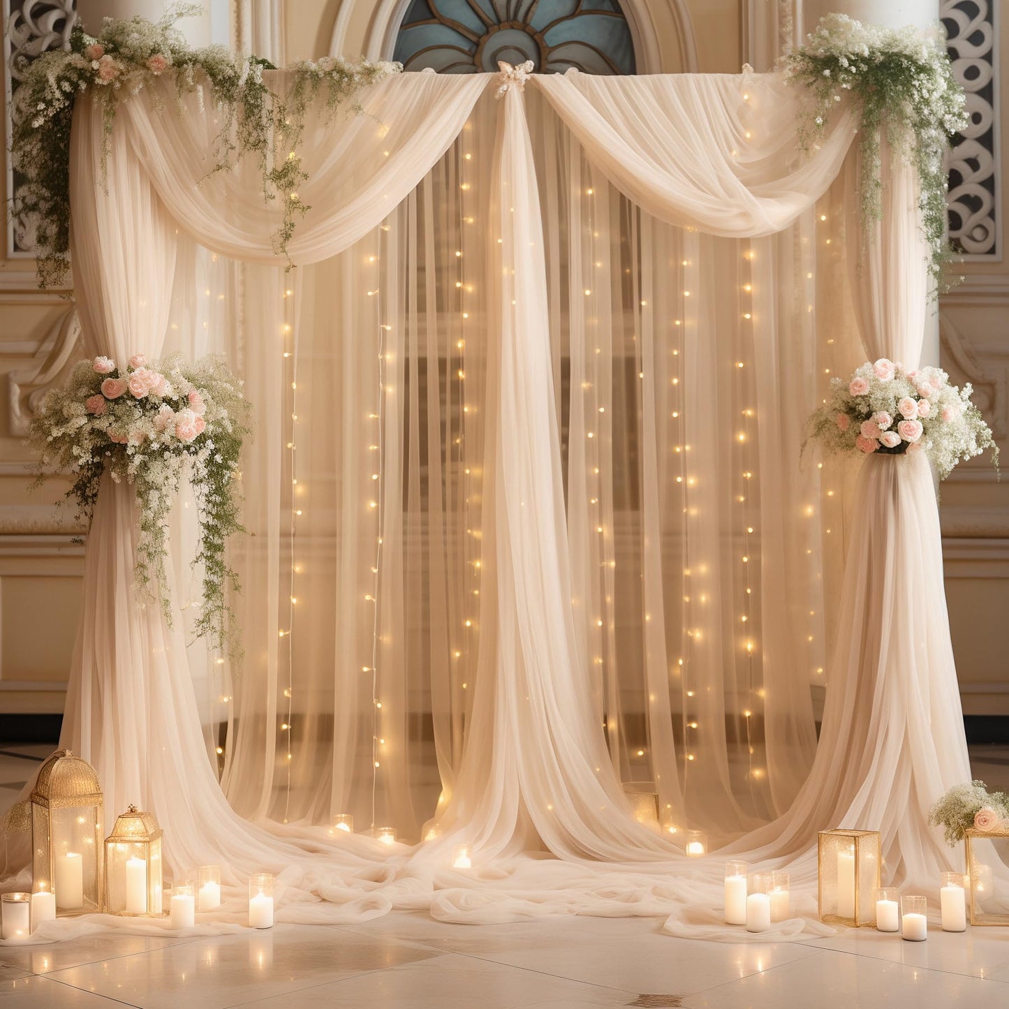Shillance 10ft x 10ft Champagne Backdrop Curtain with Lights