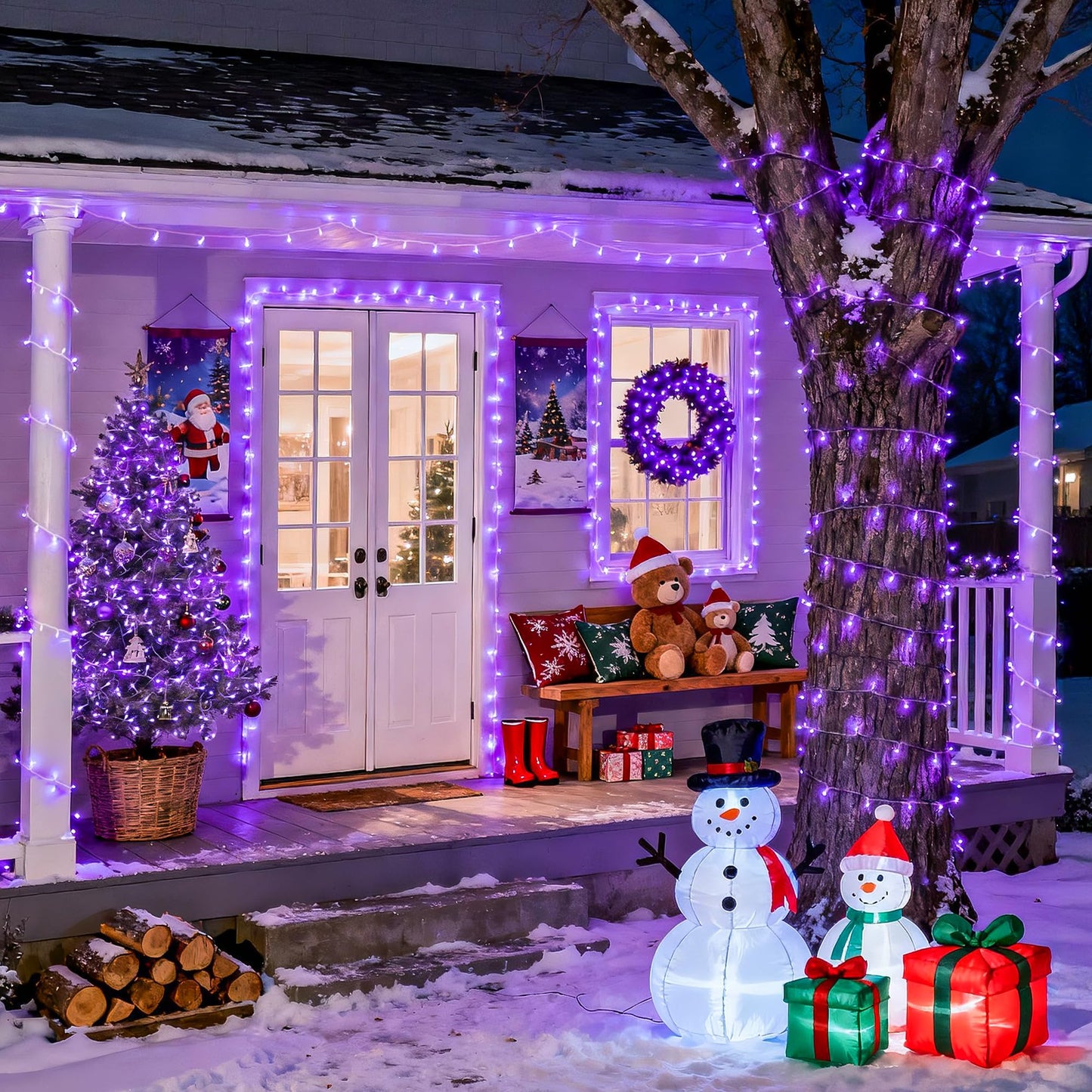 Purple Christmas Lights Indoor Outdoor Clear Wire, 66ft