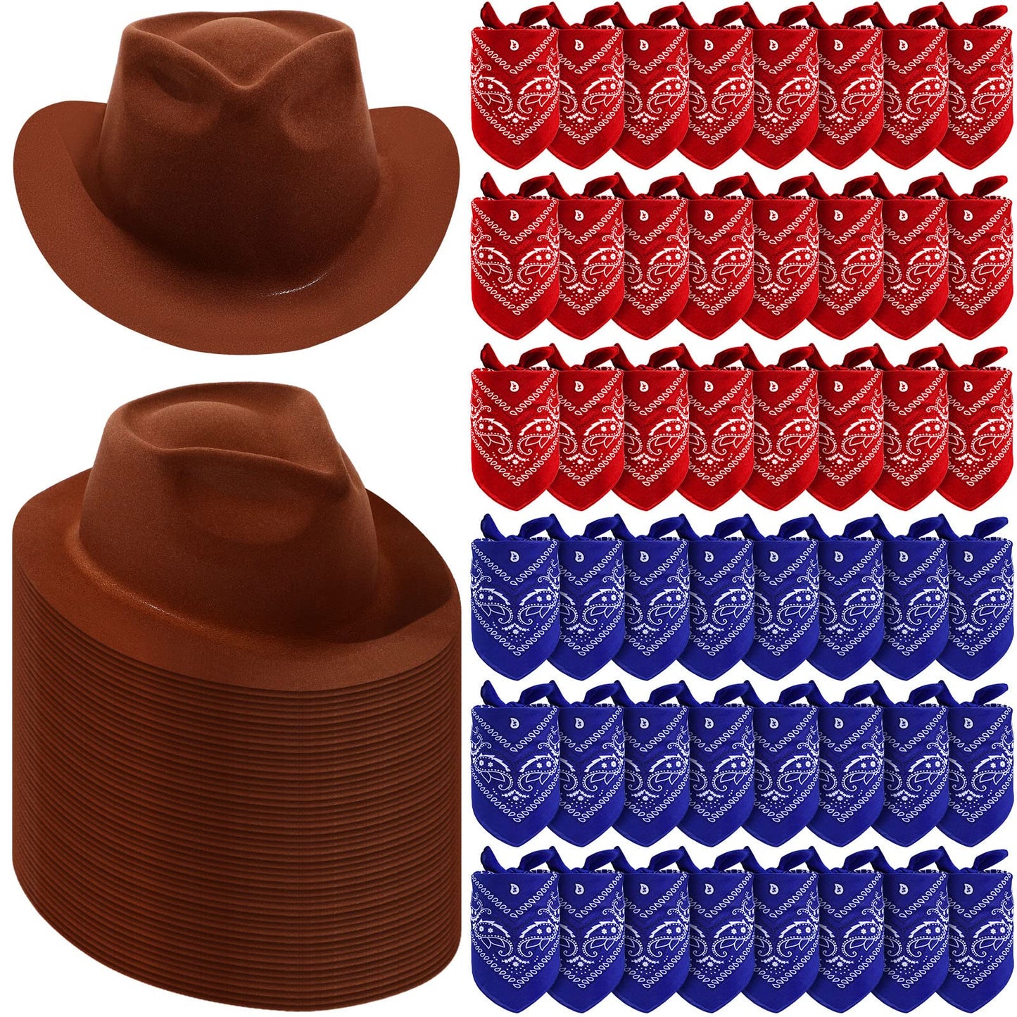 Hillban 96 Pcs Cowboy Hat and Bandana Set