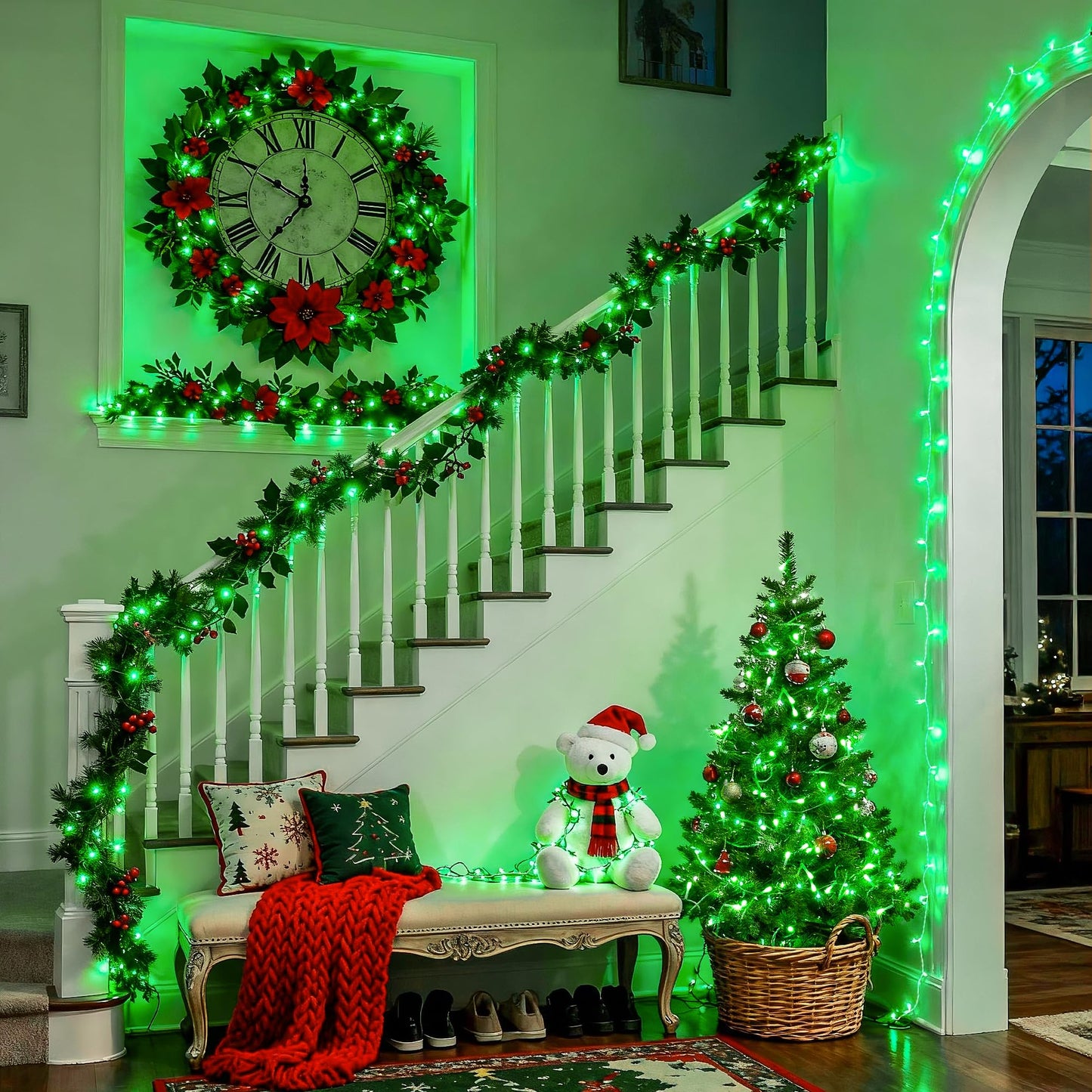 Green Christmas Lights Clear Wire, 66ft 200 LED