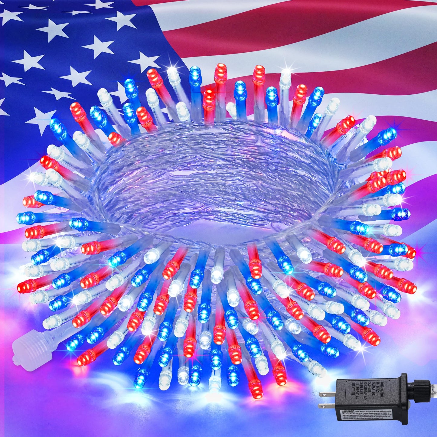 Red White and Blue Lights Clear Wire, 66