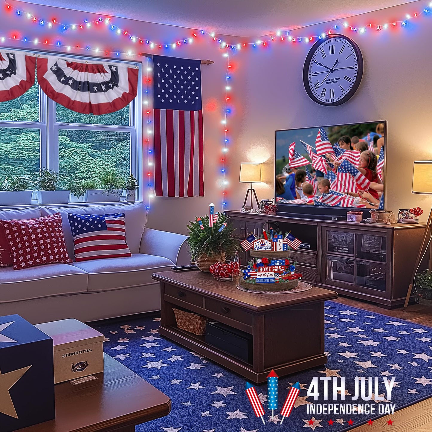 Red White and Blue Lights Clear Wire, 66