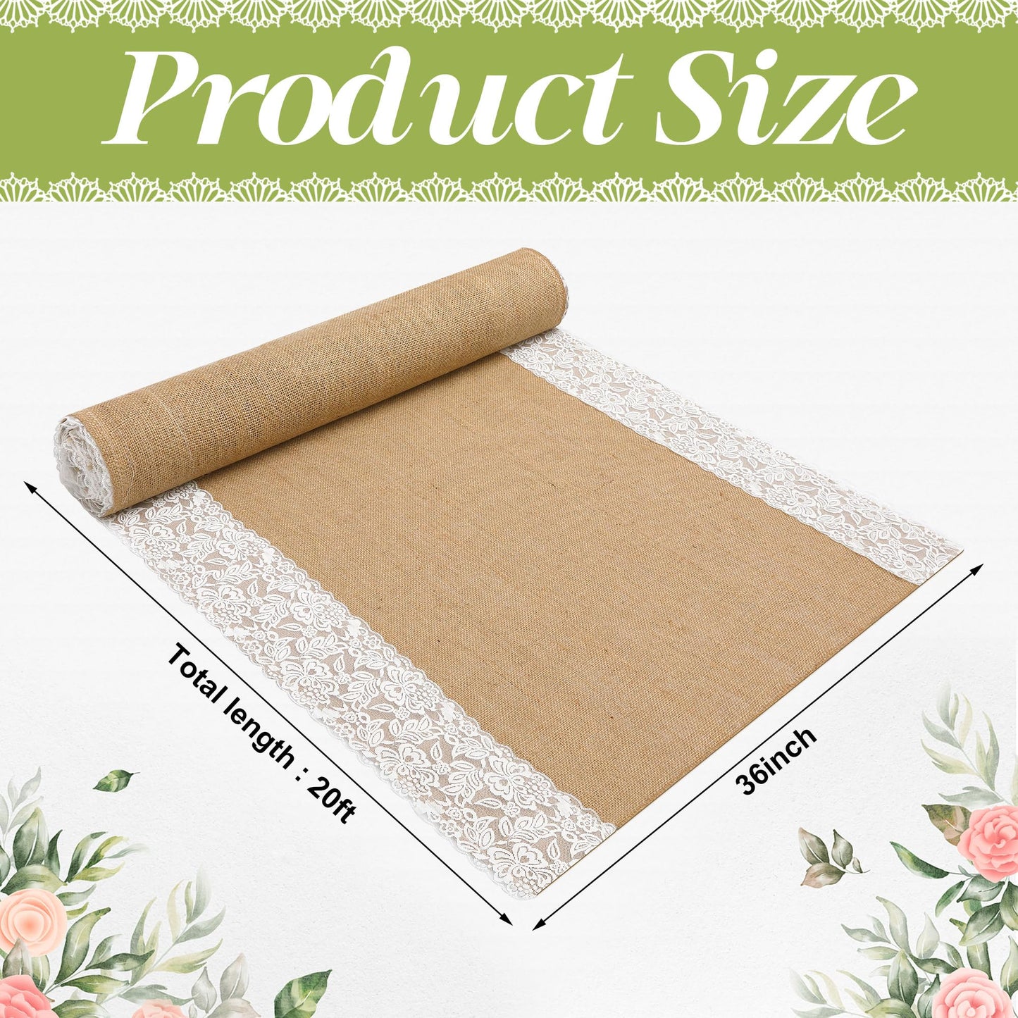 20 Ft x 36 in Natural Burlap Wedding Runner