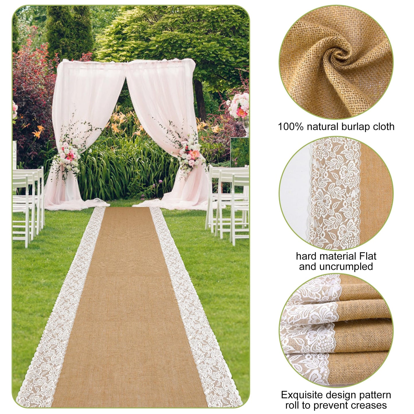 20 Ft x 36 in Natural Burlap Wedding Runner
