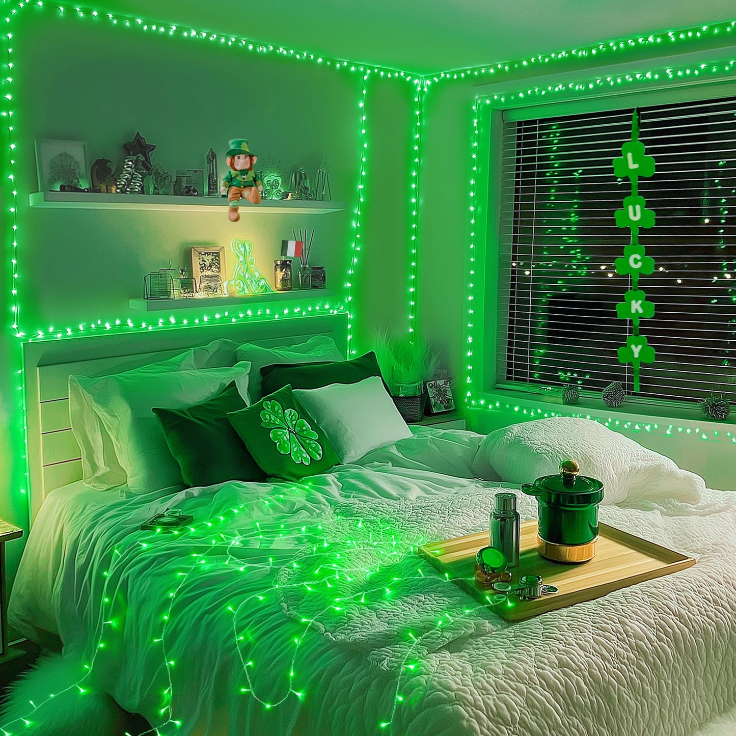 Green Christmas Lights Clear Wire, 66ft 200 LED