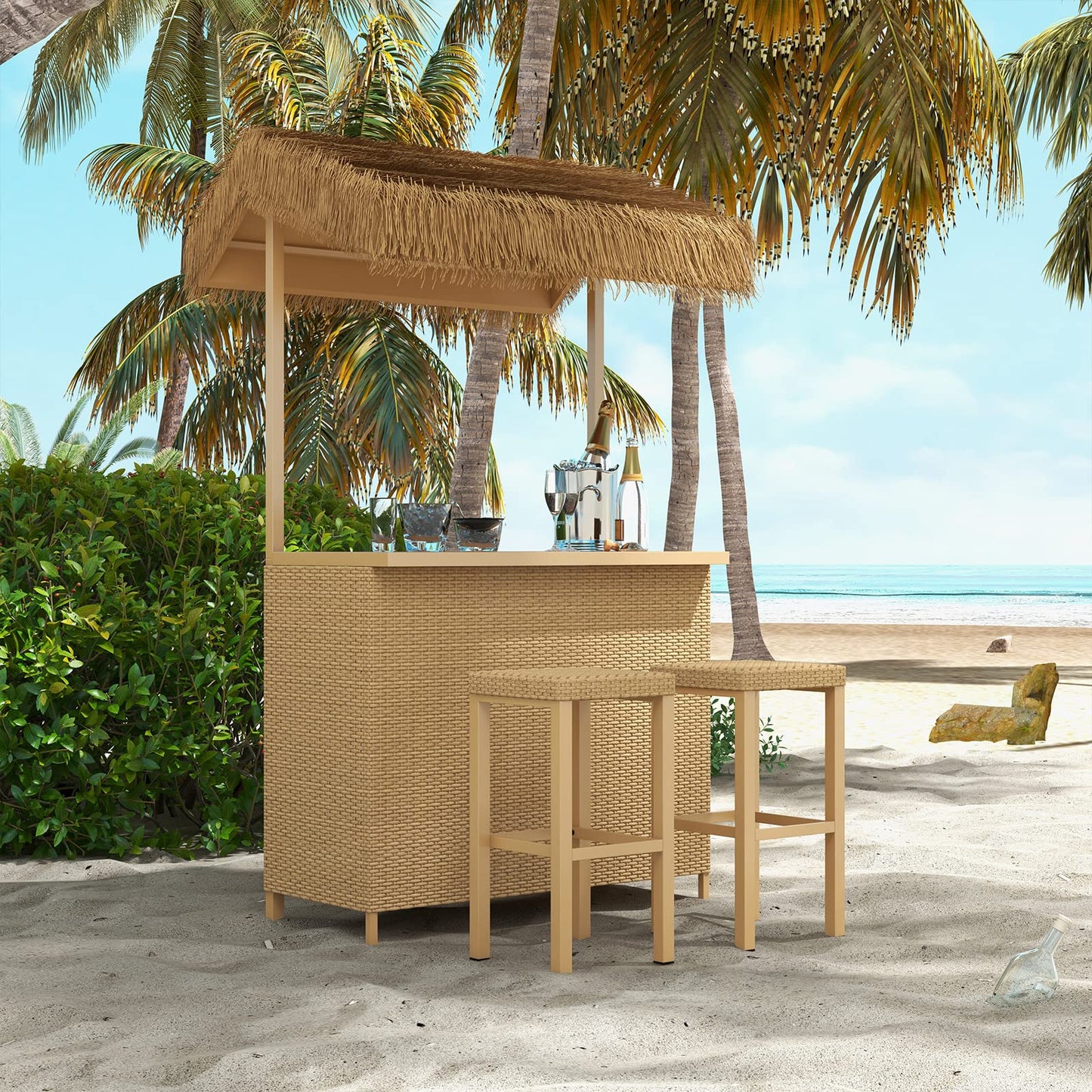 Grand patio Outdoor Tiki Bar Set with Widen Ceramic