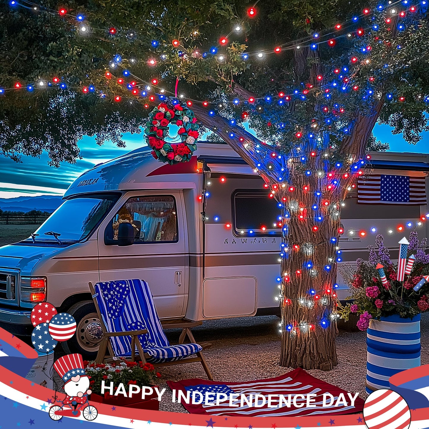 Red White and Blue Lights Clear Wire, 66