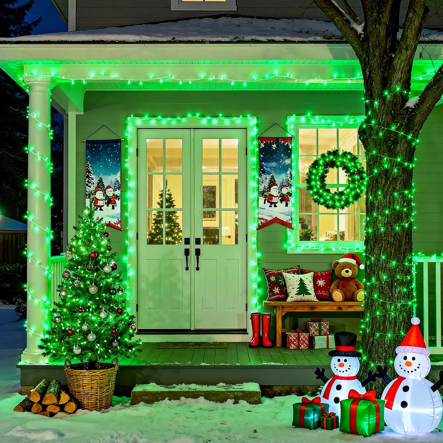 Green Christmas Lights Clear Wire, 66ft 200 LED