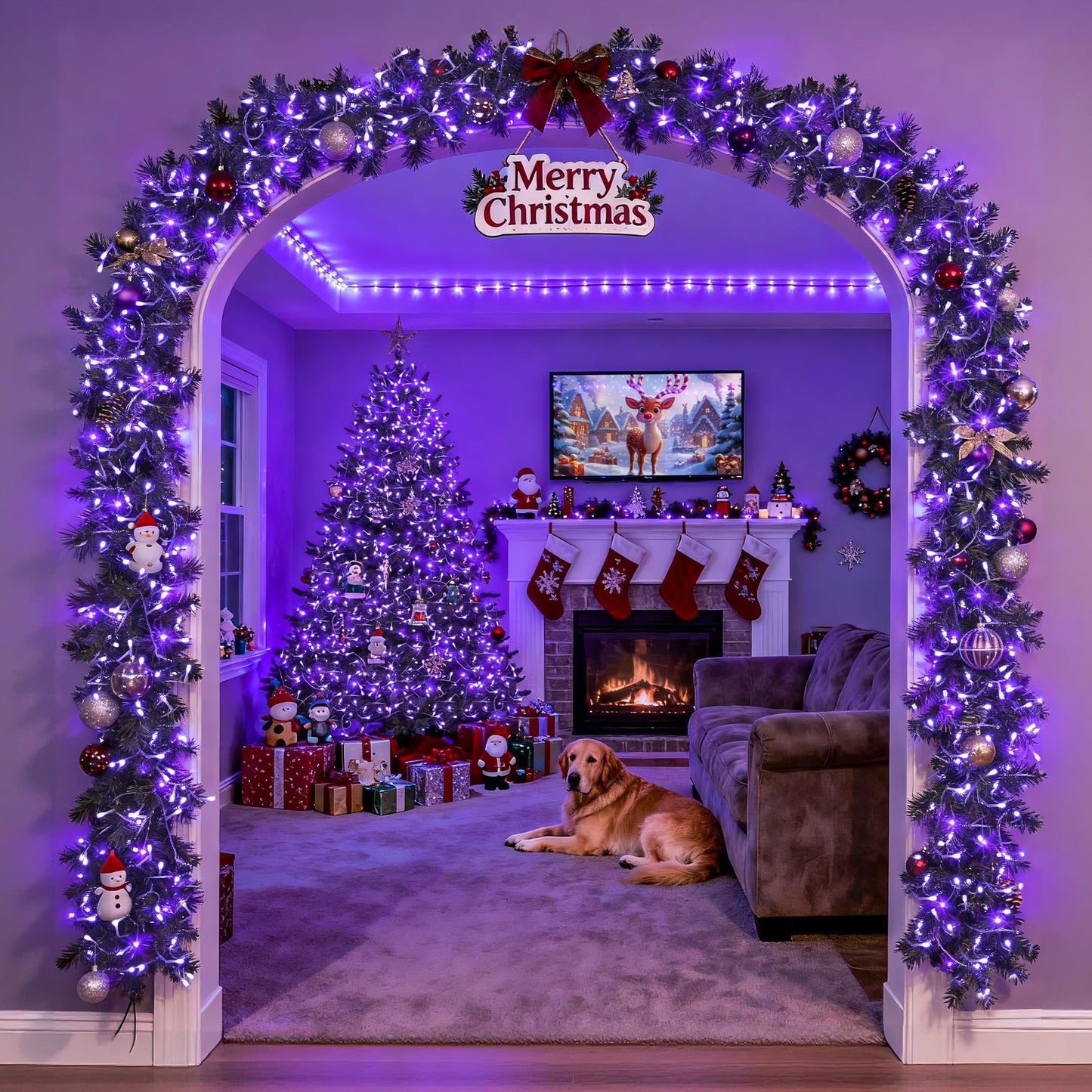 Purple Christmas Lights Indoor Outdoor Clear Wire, 66ft