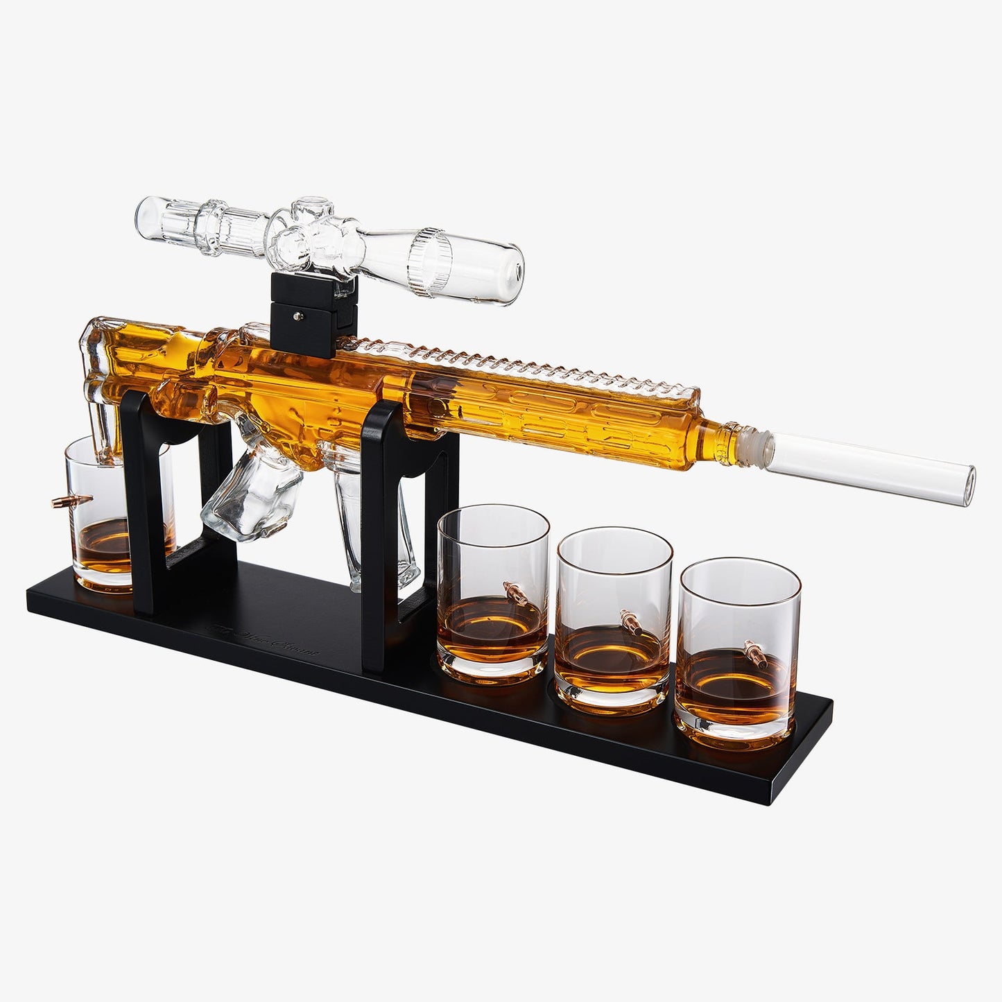 Whiskey Decanter Set - AR Limited Edition, Wooden Silencer Stopper - 800 ml & 4 12oz Bullet Glasses