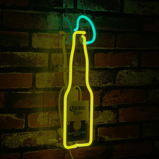Corona Extra Bottle with Lime Neon Signs