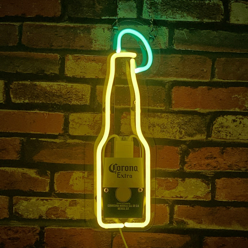 Corona Extra Bottle with Lime Neon Signs