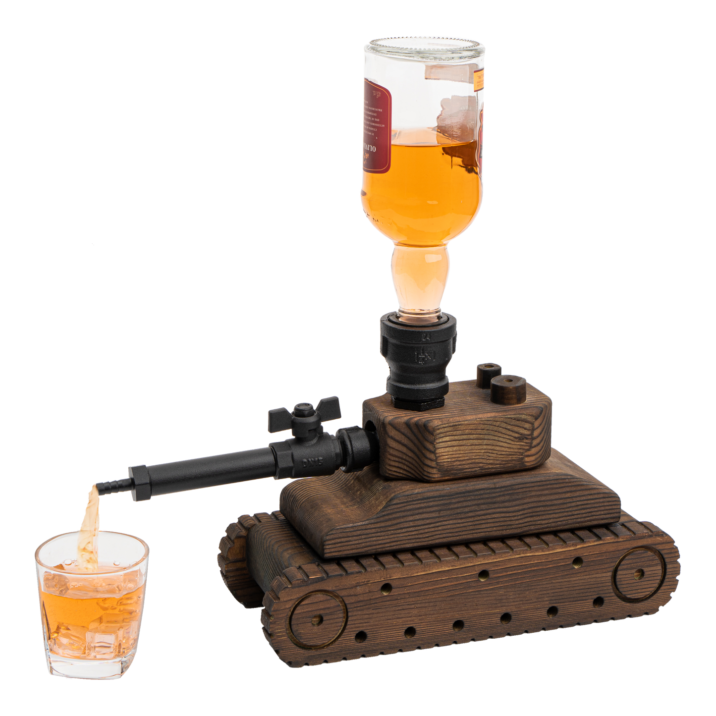 Tank Liquor Dispenser - Industrial Pipe Mahogany Wood Whiskey Decanter