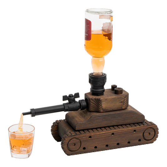 Tank Liquor Dispenser - Industrial Pipe Mahogany Wood Whiskey Decanter