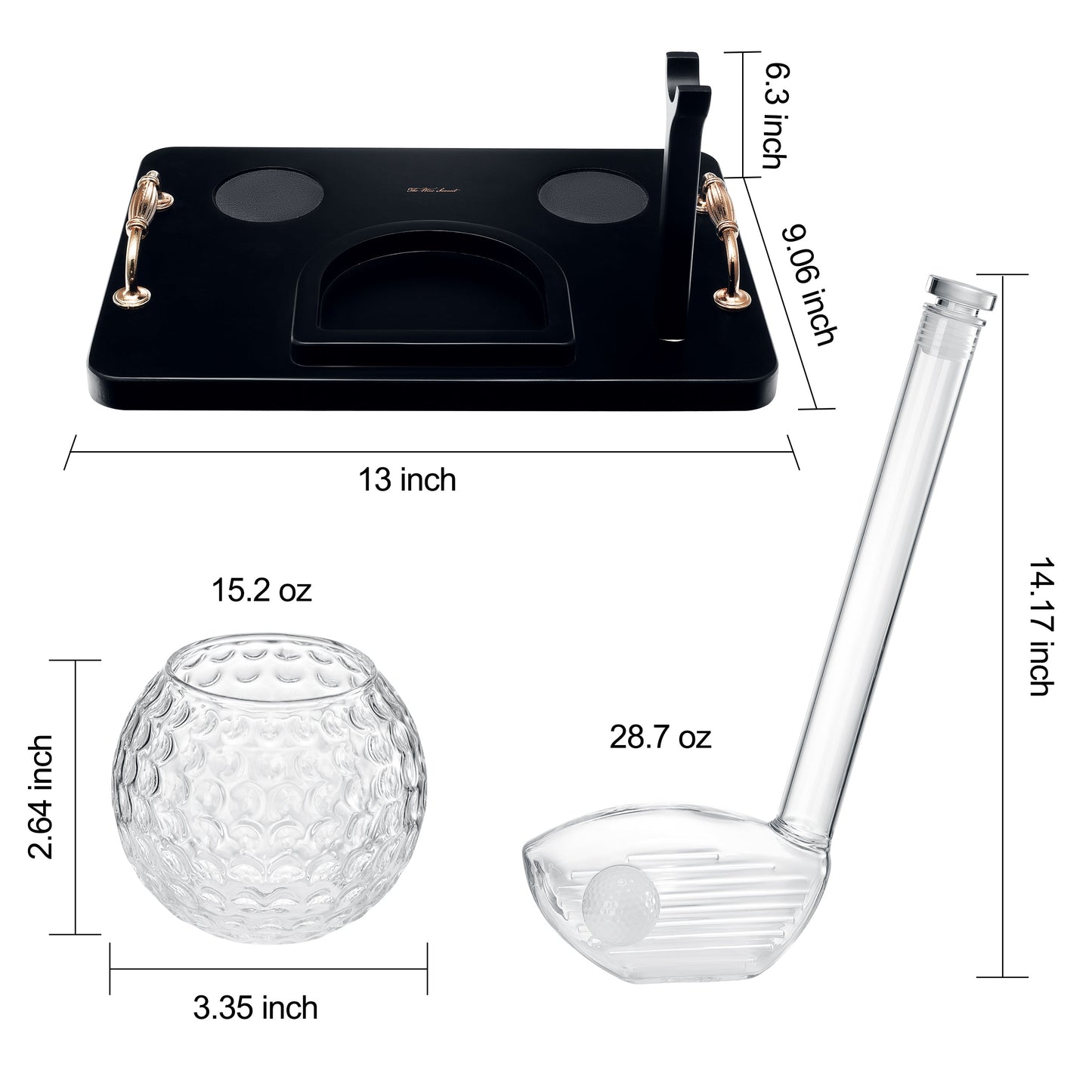 Golf Club Whiskey Decanter and 2 Liquor Glasses - 29 OZ Decanter & 15 OZ Glass Set