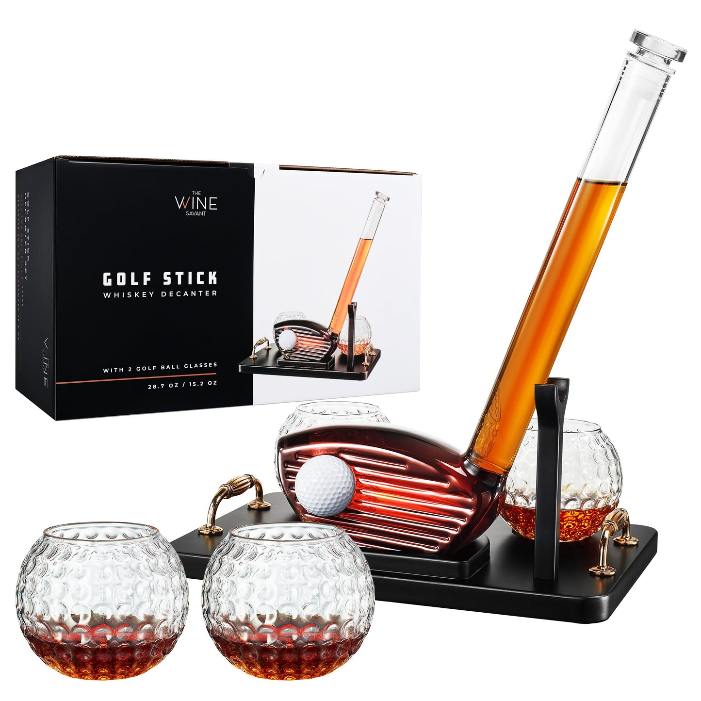 Golf Club Whiskey Decanter and 2 Liquor Glasses - 29 OZ Decanter & 15 OZ Glass Set