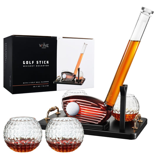 Golf Club Whiskey Decanter and 2 Liquor Glasses - 29 OZ Decanter & 15 OZ Glass Set