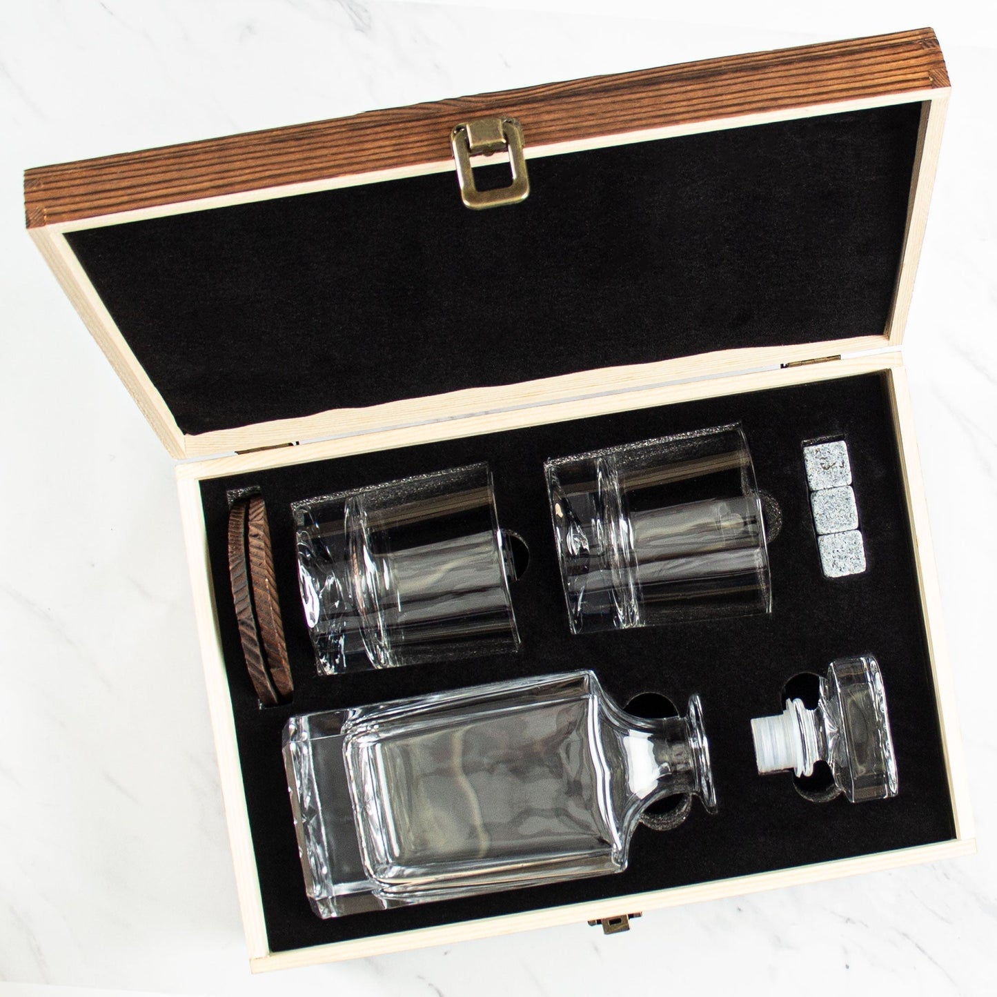 Engraved Phi Gamma Delta - Personalized Whiskey Decanter Set In Wood Gift Box