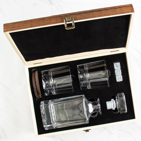 Engraved Phi Gamma Delta - Personalized Whiskey Decanter Set In Wood Gift Box