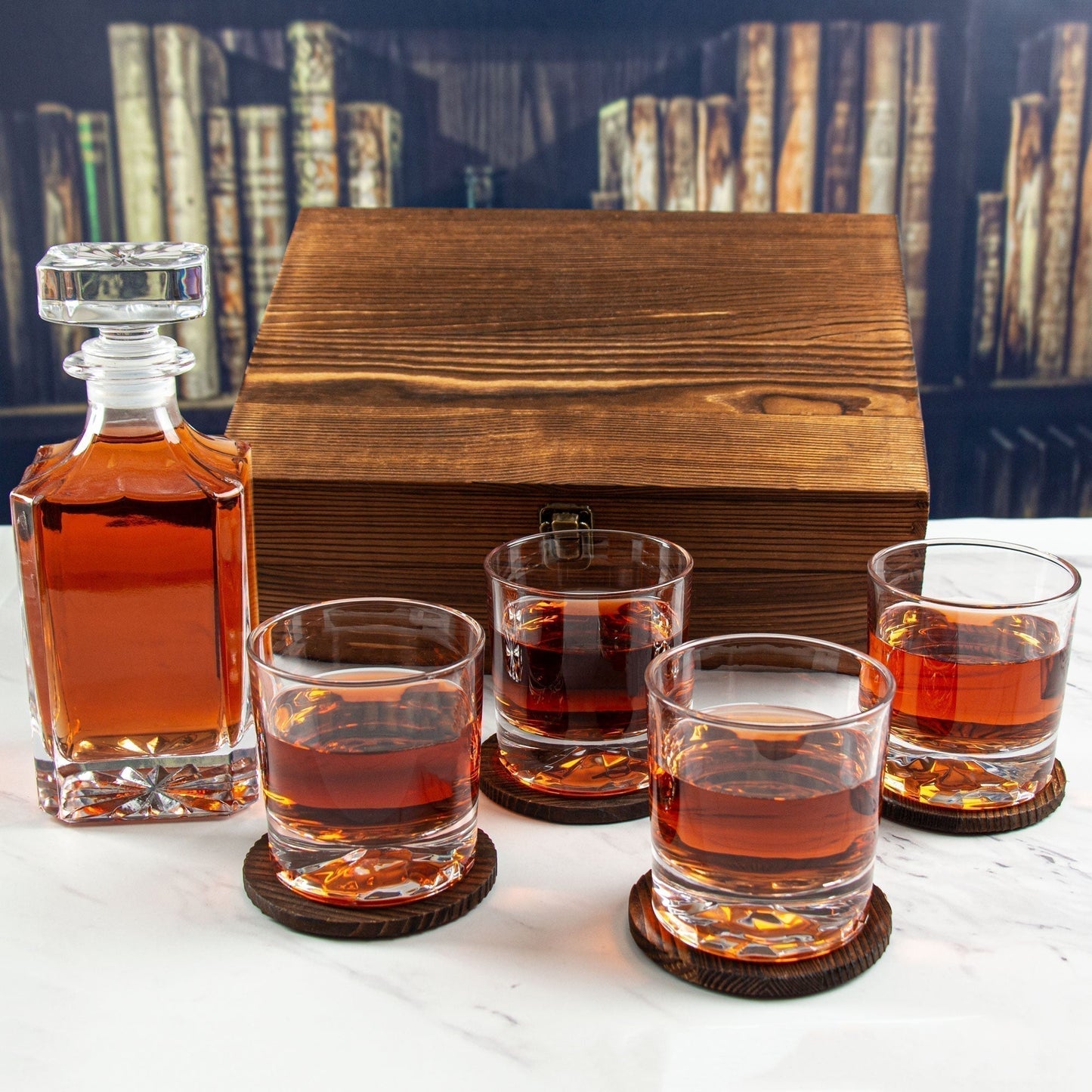 Engraved Phi Gamma Delta - Personalized Whiskey Decanter Set In Wood Gift Box