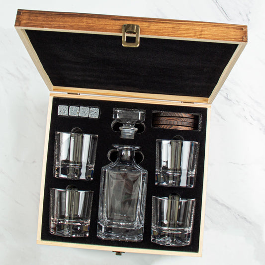 Engraved Sigma Chi - Personalized Whiskey Decanter Set In Wood Gift Box