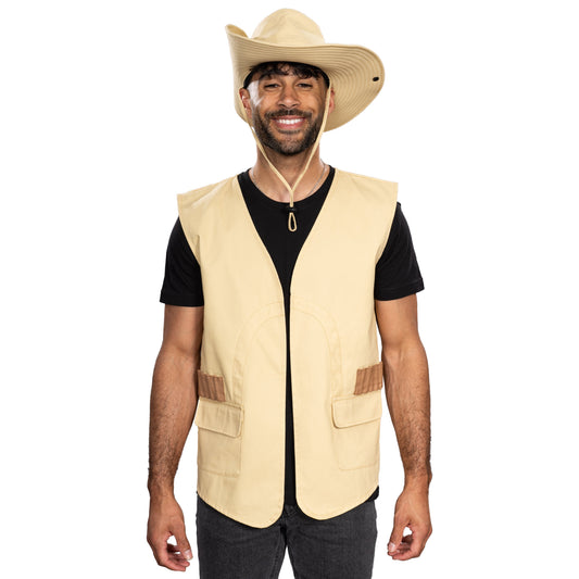 Dinosaur Park Ranger Jurassic Vest and Hat Halloween Costume Cosplay Set