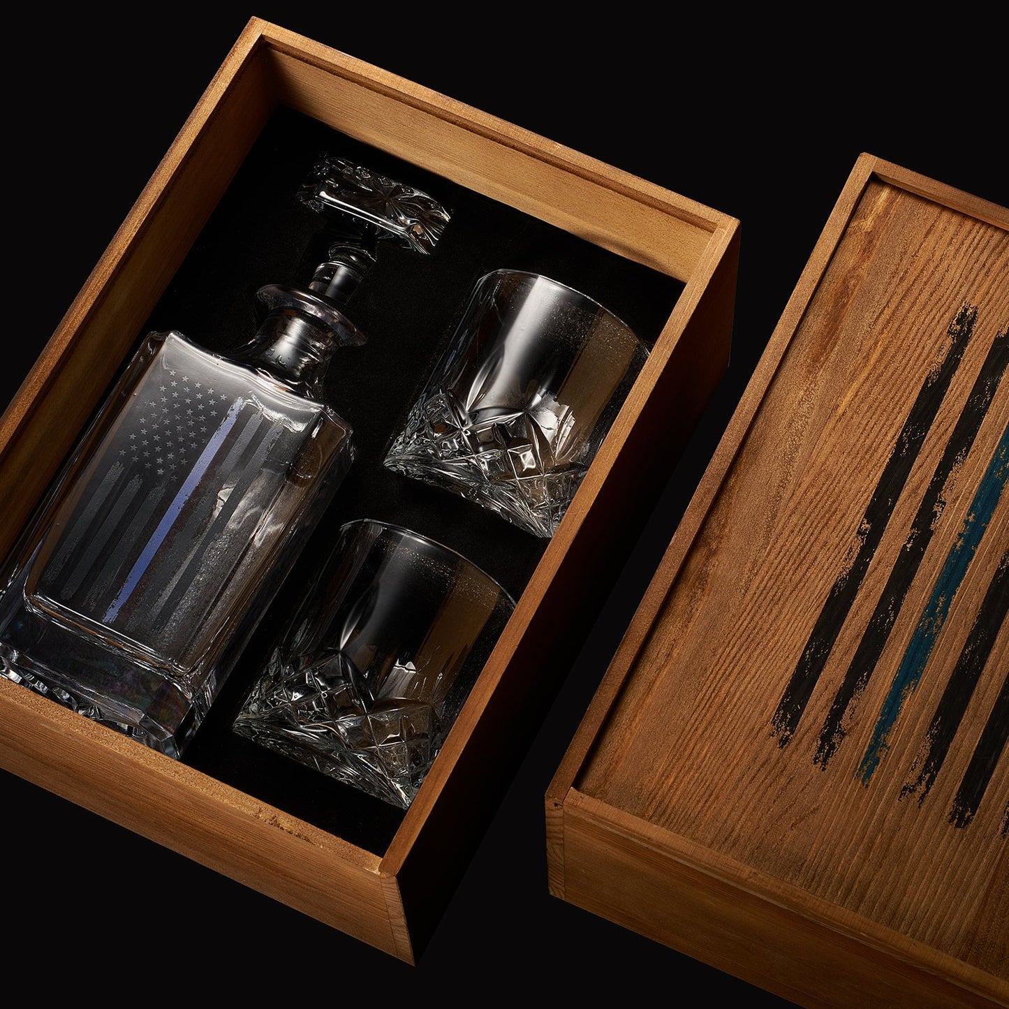 Police Tactical American Flag Whiskey Decanter Gift Set | 730mL Decanter 2 Whiskey Glass |