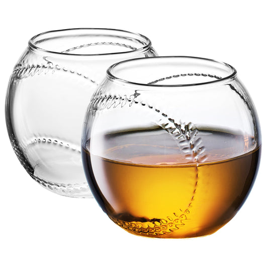 Baseball Round Whiskey Glasses | 10oz Whiskey Glass Set of 2 |