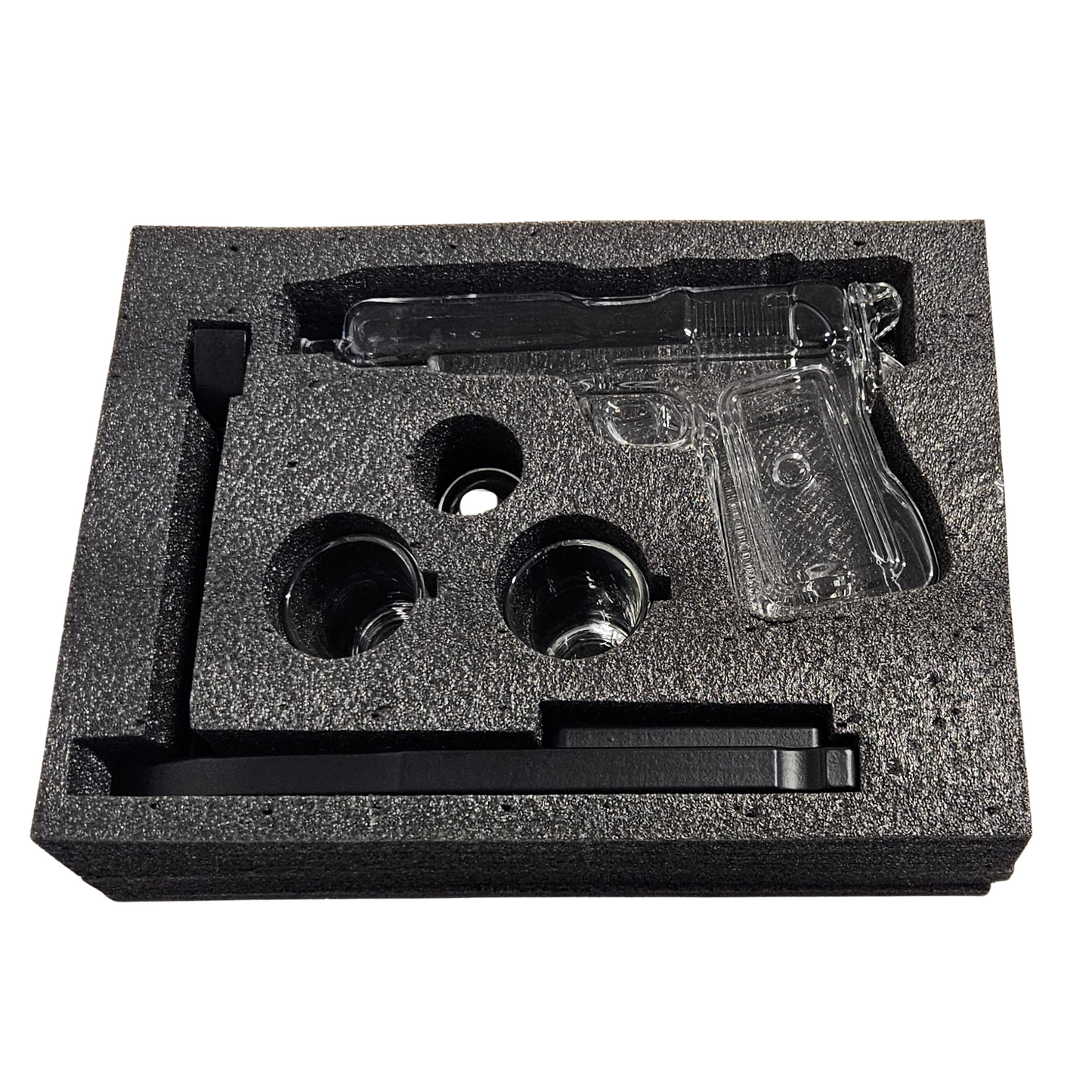 Pistol Decanter Set w/ Display Stand & Shot Glasses