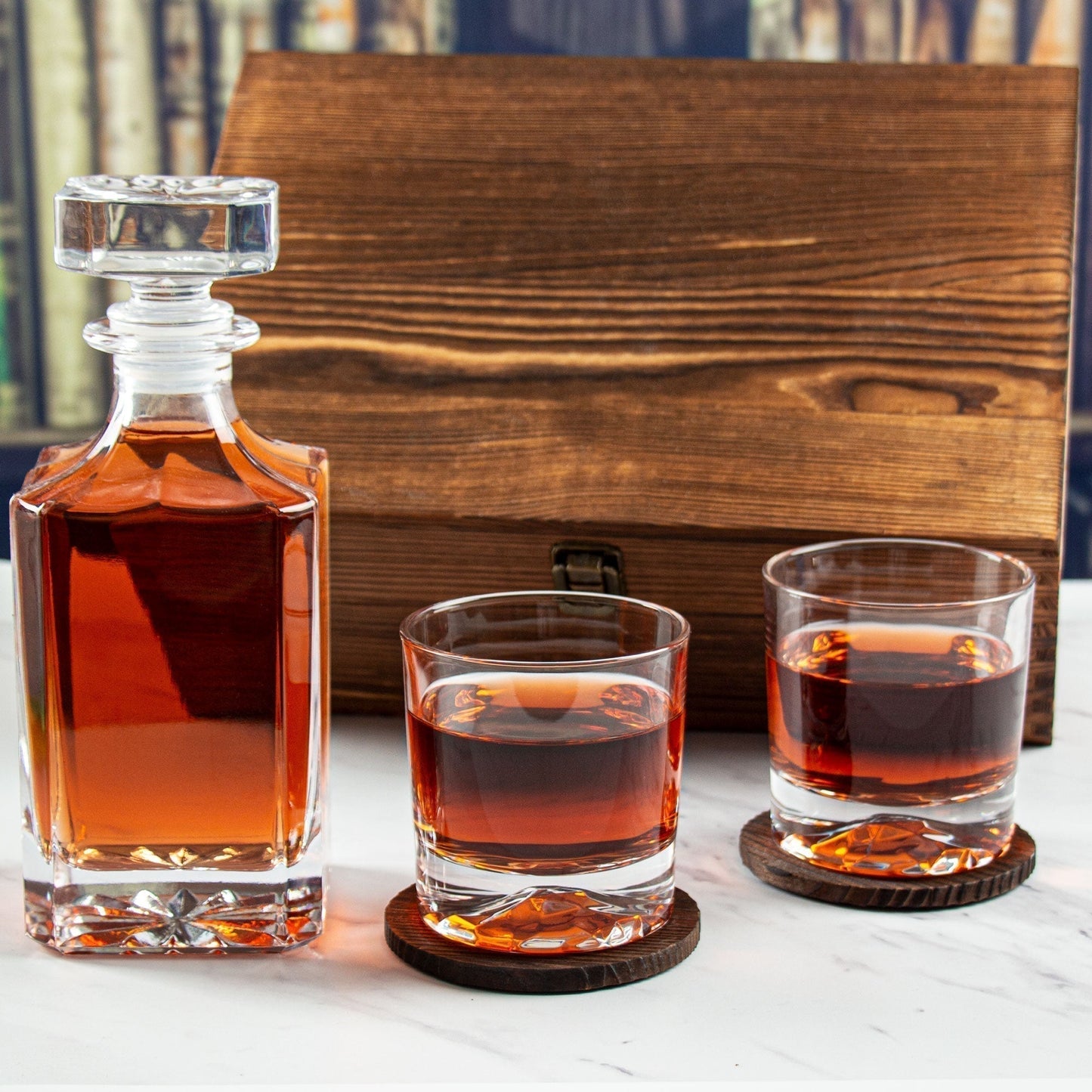Engraved Phi Gamma Delta - Personalized Whiskey Decanter Set In Wood Gift Box