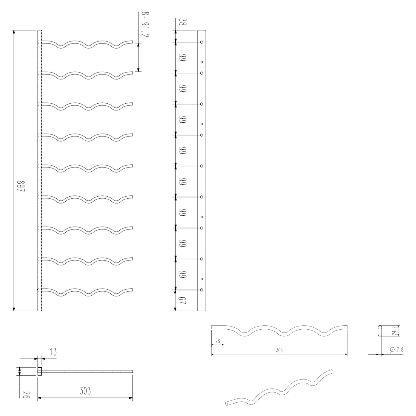 Wall Mounted Metal Wine Racks C-Type