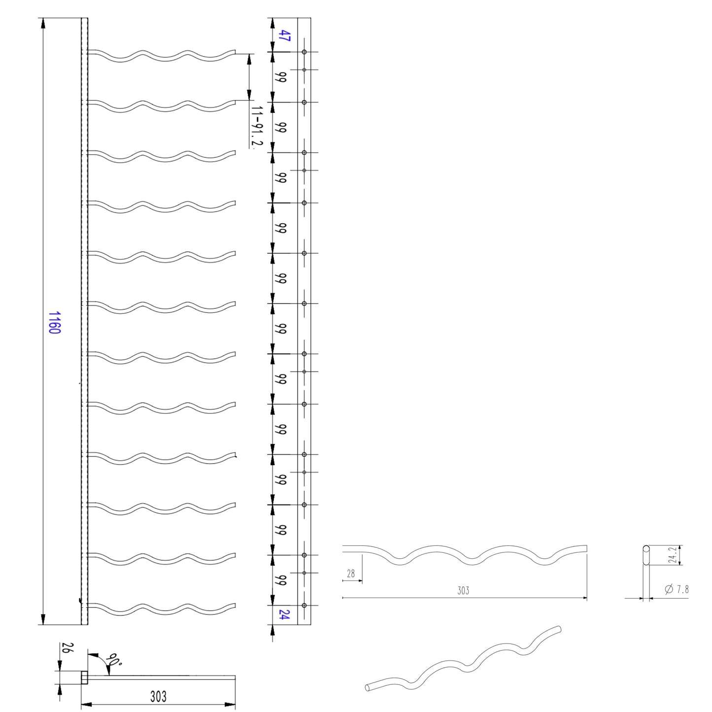 Wall Mounted Metal Wine Racks C-Type