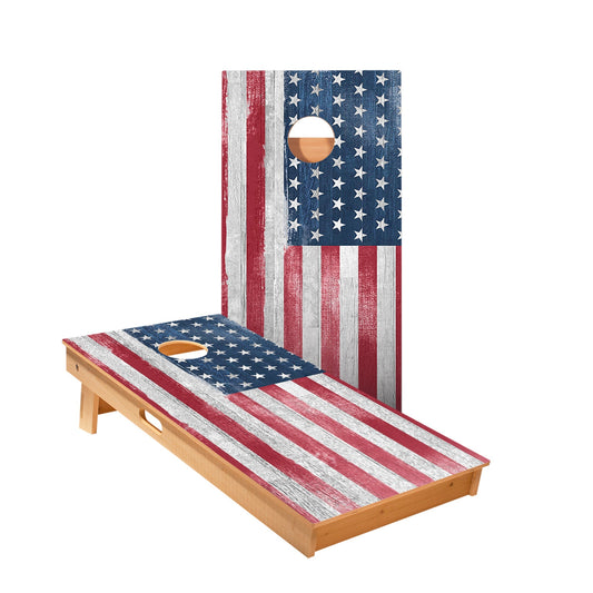 White Rustic Wood American Flag Cornhole Boards - ACA Star Series