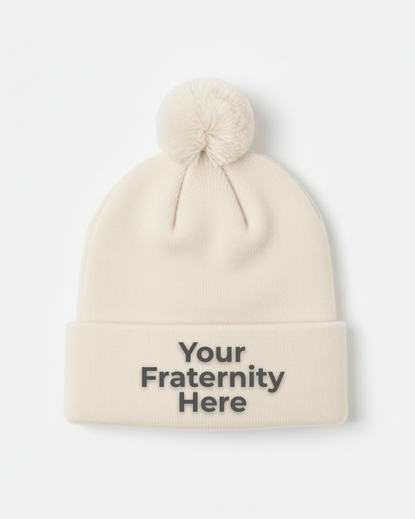 Beige beanie with a pom-pom on a white background