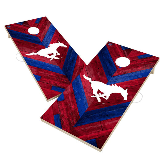 Southern Methodist University Mustangs SMU Cornhole Board Set - Herringbone Design